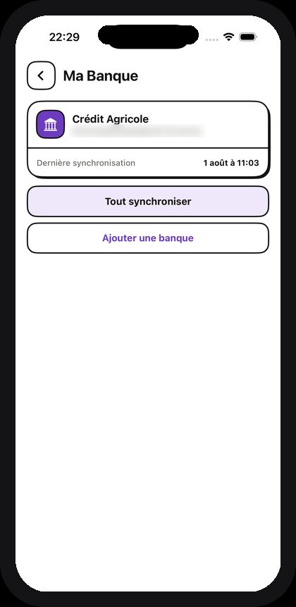 Écran Ma Banque de l'application Wizabeth