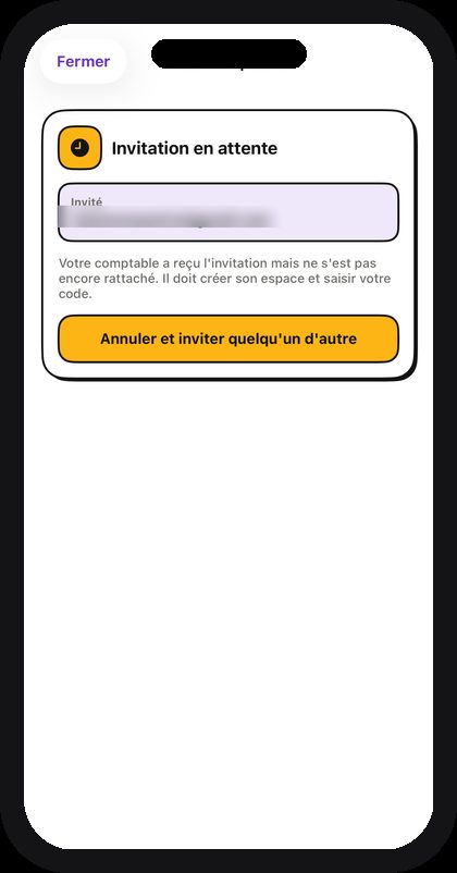 Écran Mon comptable de l'application Wizabeth